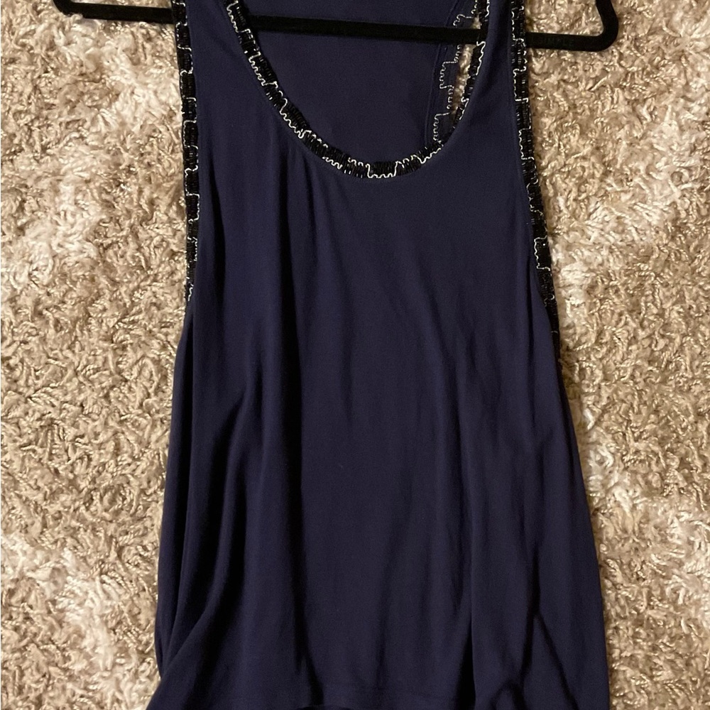 Gryphon Navy Blue Tank Top with Beaded Trim Size S